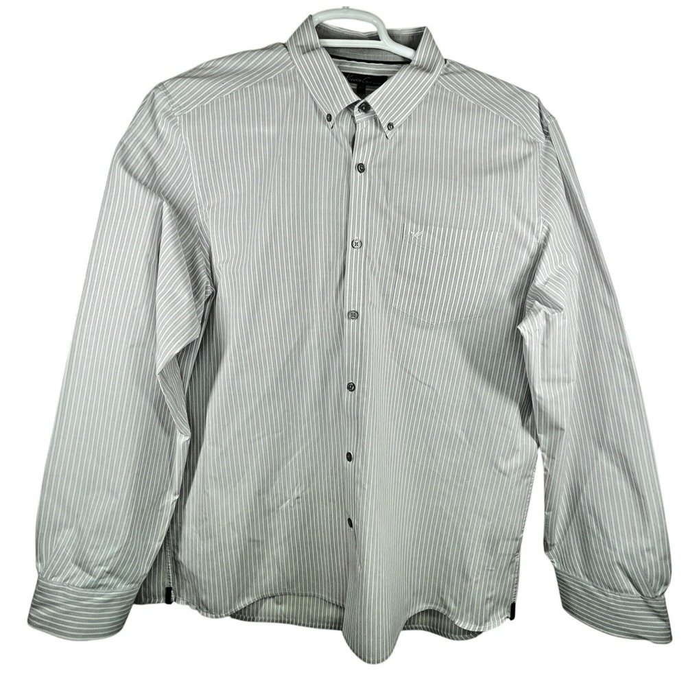 KENNETH COLE New York Mens Long Sleeve Dress Shirt White Striped Size X Large‎